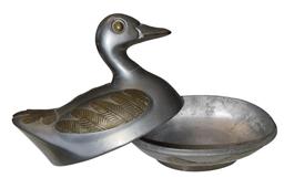 Pewter and Brass Duck Decorative Covered Dish