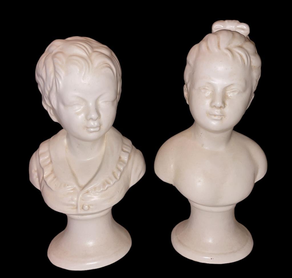 Vintage Made in Japan Ceramic Busts of Boy and