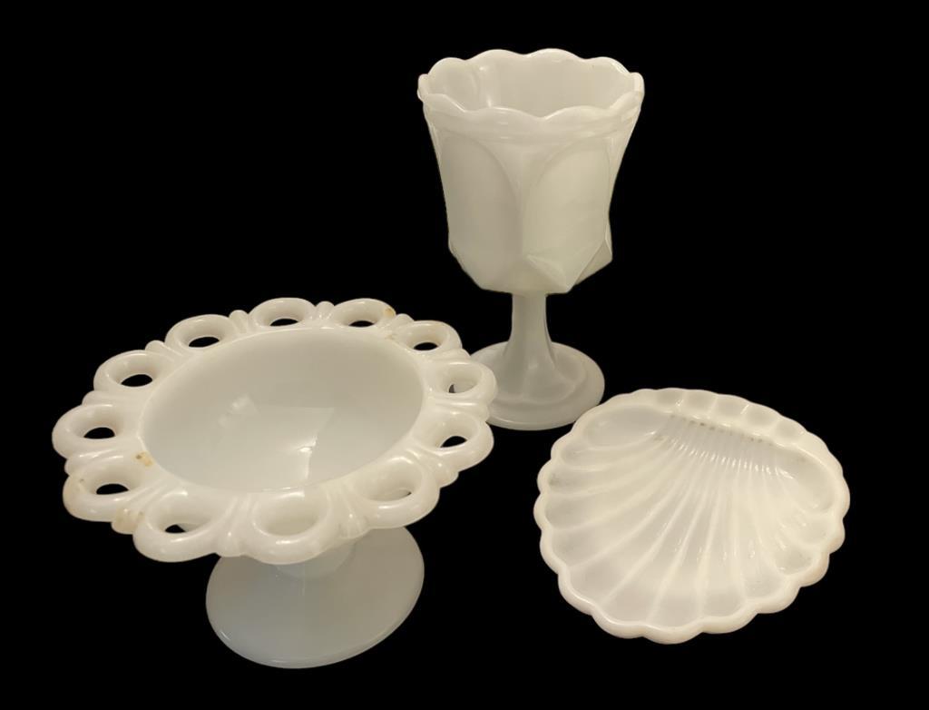 (3) Milk Glass Items