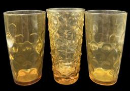 (3) Amber Glass Mismatched Drinking Glasses,