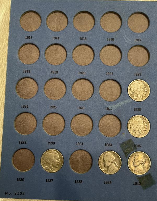 (15 Nickels in Whitman Coin Folder:  1928, 1935,