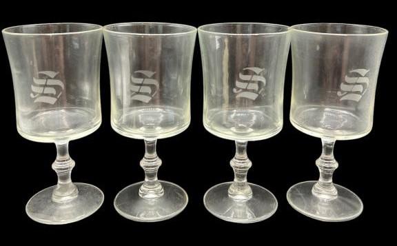 (4) Water Goblets Engraved “S"