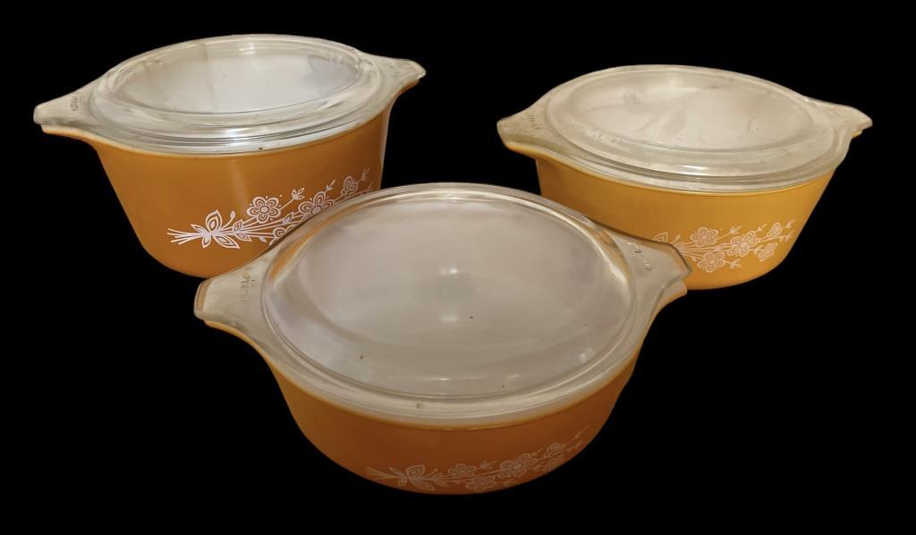 (3) Vintage “Butterfly Gold” Baking Dishes with