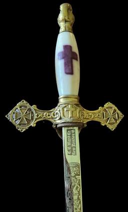 Knights Templar Masonic Sword, Engraved “
