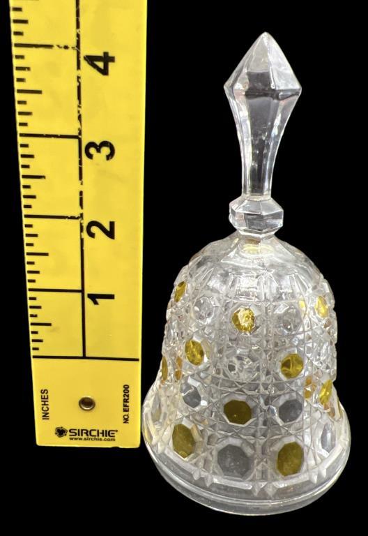 Vintage Pressed Glass Bell With Yellow Polka Dots