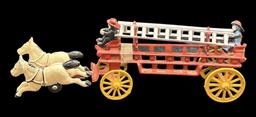 Vintage Cast Iron Horse Drawn Fire Wagon