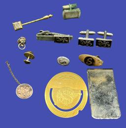 Assorted Men’s Cufflinks, Tie Clips, Money