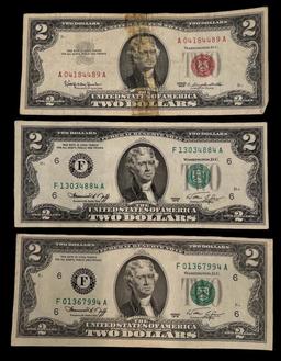 1963 $2 Bill Red Seal and (2) 1976 $2 Bills