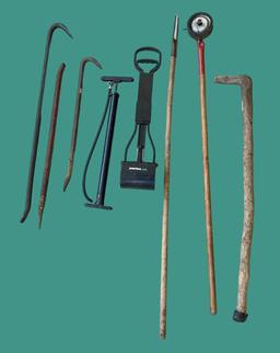 Assorted Long Handled Tools, Walking Stick,