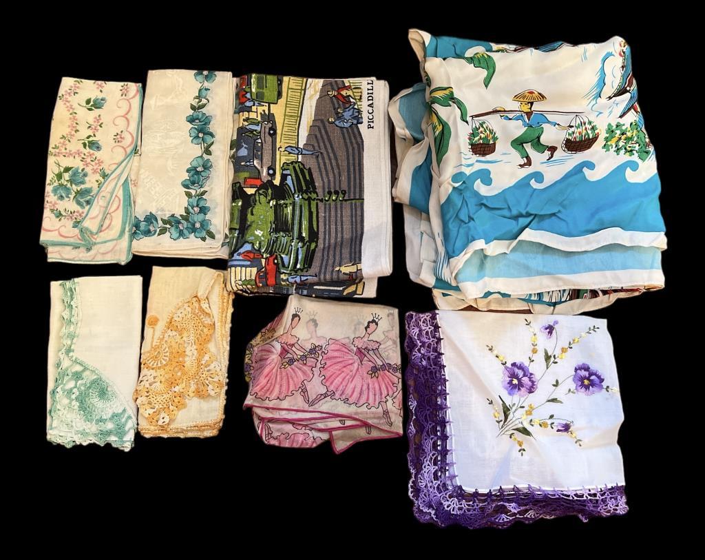 Vintage Women’s Handkerchiefs, Scarves, Linens,