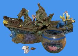 Aquarium Sunken Ship and Small Fish Bowl With