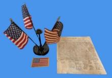 (3) Mini American Flags, Flag Holder, Flag