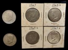 (6) Kennedy Half Dollars:  1967 No Mint Mark, 1968