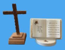 Vintage Ceramic Bible Verse Figurine and Cross