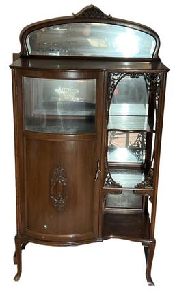Antique Mahogany Art Nouveau Curved Front Display