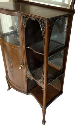 Antique Mahogany Art Nouveau Curved Front Display