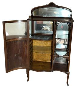 Antique Mahogany Art Nouveau Curved Front Display