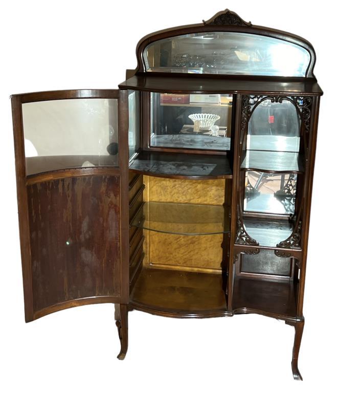 Antique Mahogany Art Nouveau Curved Front Display