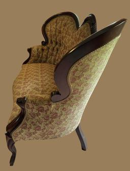 Victorian Style Settee with Carved Hardwood Frame