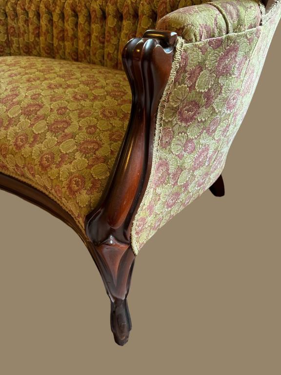 Victorian Style Settee with Carved Hardwood Frame