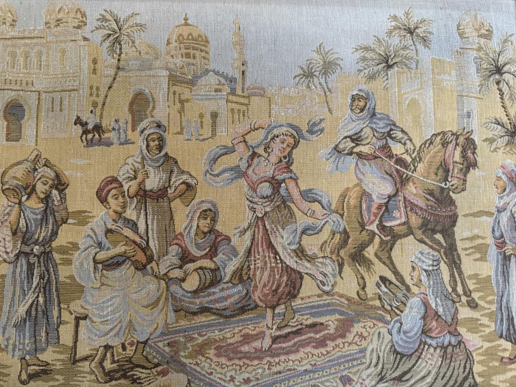 Antique Framed Tapestry With Moorish