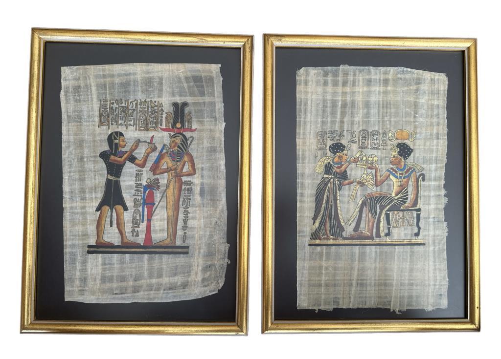 (2) Framed Egyptian Paintings on Papyrus Paper -