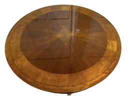 Round Mahogany Inlaid Coffee Table with Satinwood,