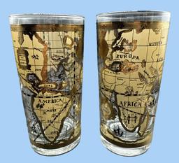 Set of (6) Cera Old World Map Drinking Glasses--