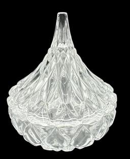 Assorted Glass Items: Covered Footed Dish 7” D,