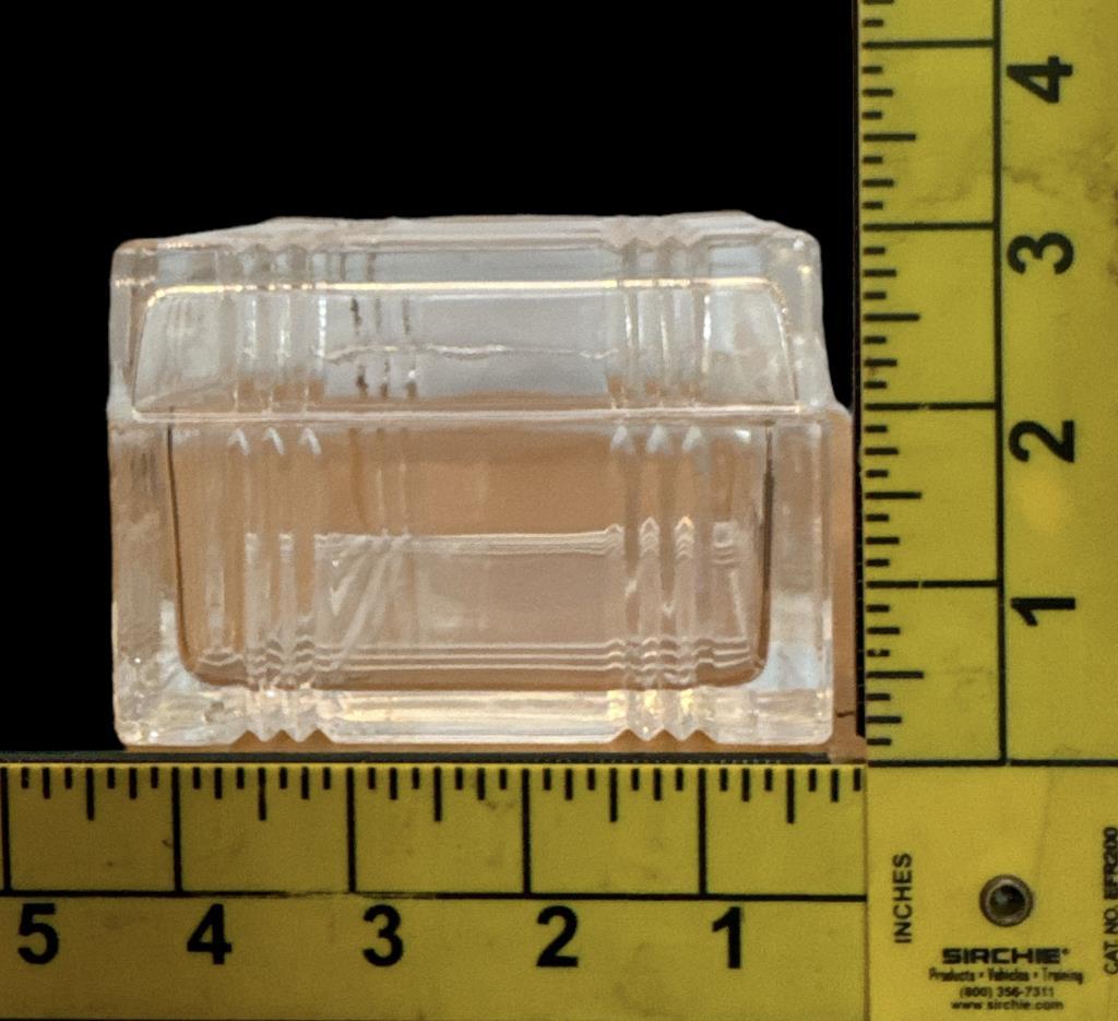Assorted Glass Items: Covered Footed Dish 7” D,