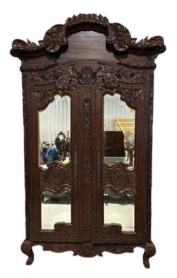 Large Carved Mahogany Wardrobe - Carved and