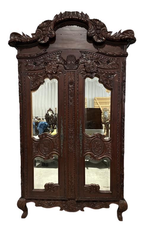Large Carved Mahogany Wardrobe - Carved and