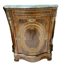 Marble Top Console Cabinet With Wooden Inlay and