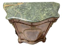 Marble Top Console Cabinet With Wooden Inlay and