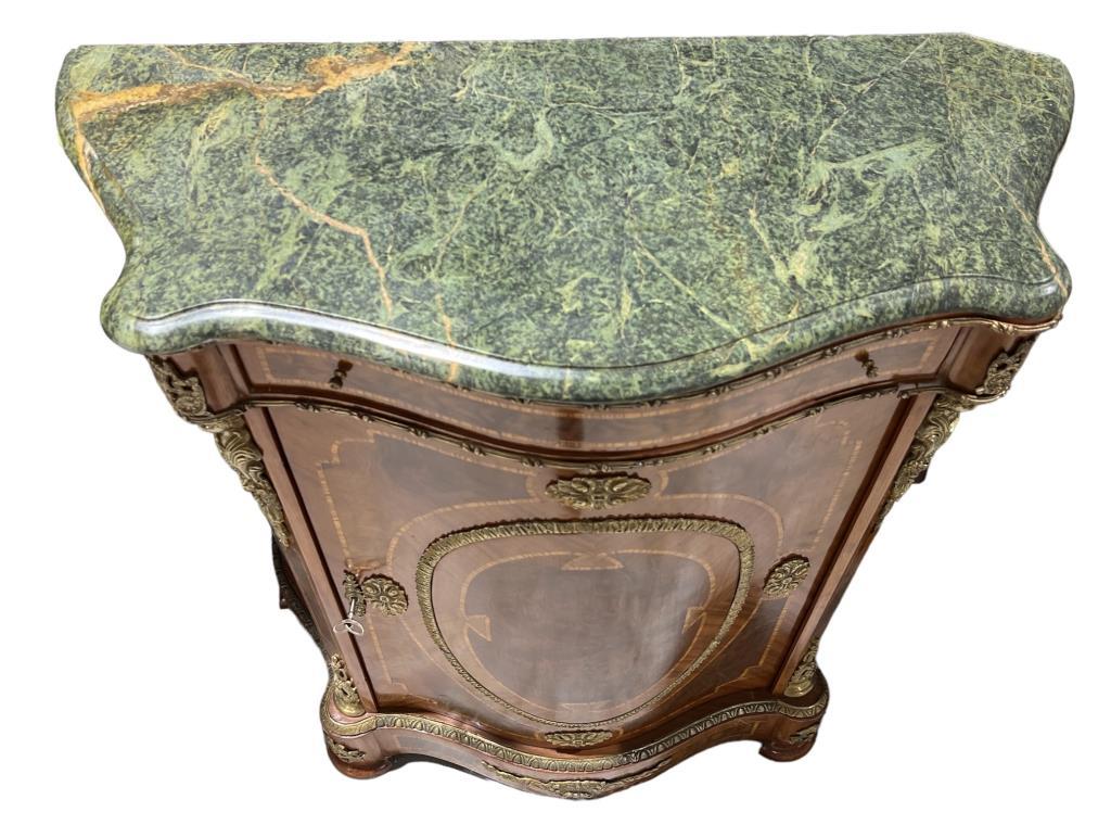 Marble Top Console Cabinet With Wooden Inlay and