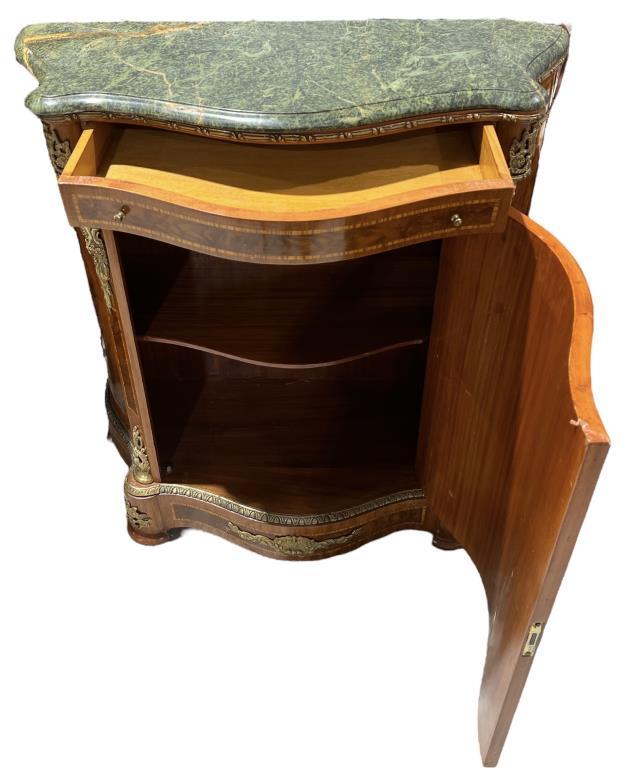 Marble Top Console Cabinet With Wooden Inlay and