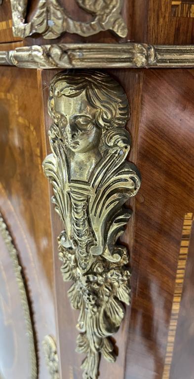 Marble Top Console Cabinet With Wooden Inlay and