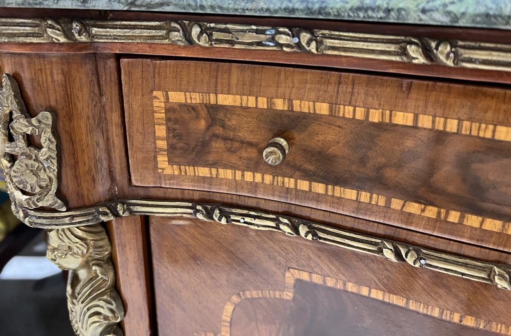 Marble Top Console Cabinet With Wooden Inlay and