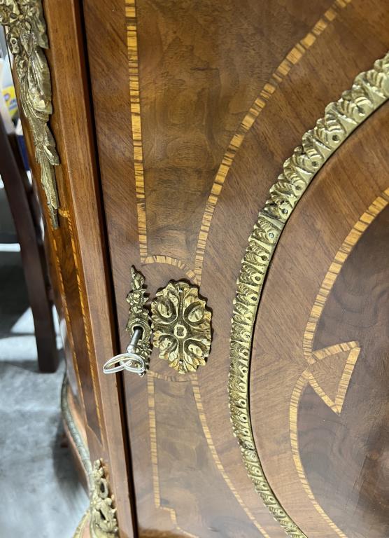 Marble Top Console Cabinet With Wooden Inlay and