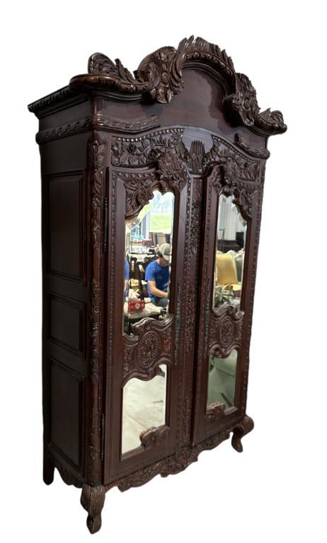 Large Carved Mahogany Wardrobe - Carved and