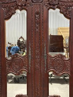 Large Carved Mahogany Wardrobe - Carved and