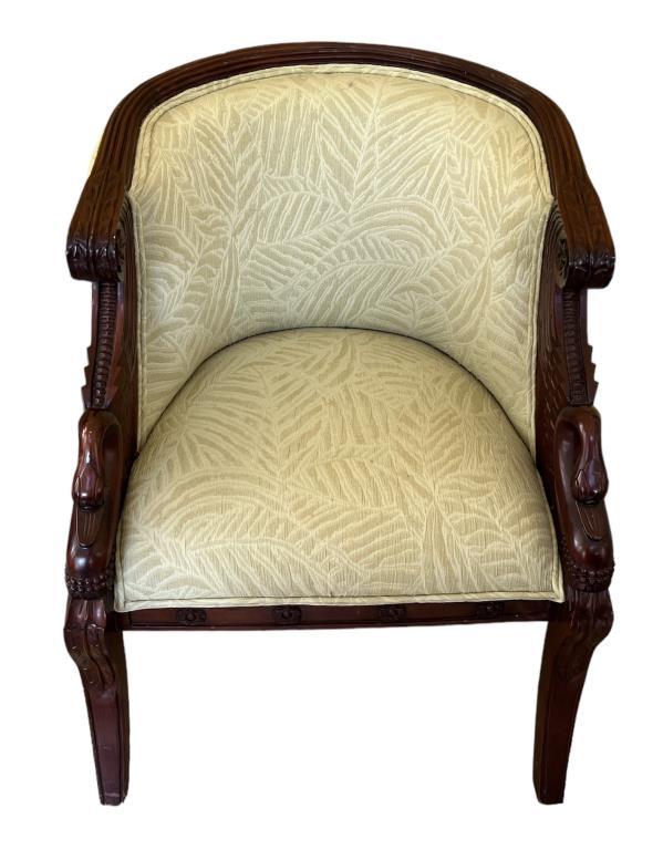 Upholstered Chair with Carved Hardwood Frame--