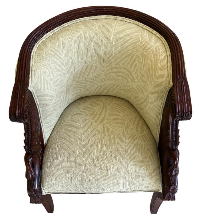 Upholstered Chair with Carved Hardwood Frame--