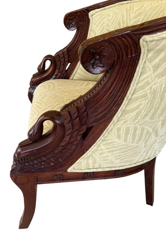 Upholstered Chair with Carved Hardwood Frame--