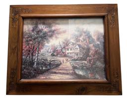Cottage Art Print in Amish Wood Frame 21 1/2” X