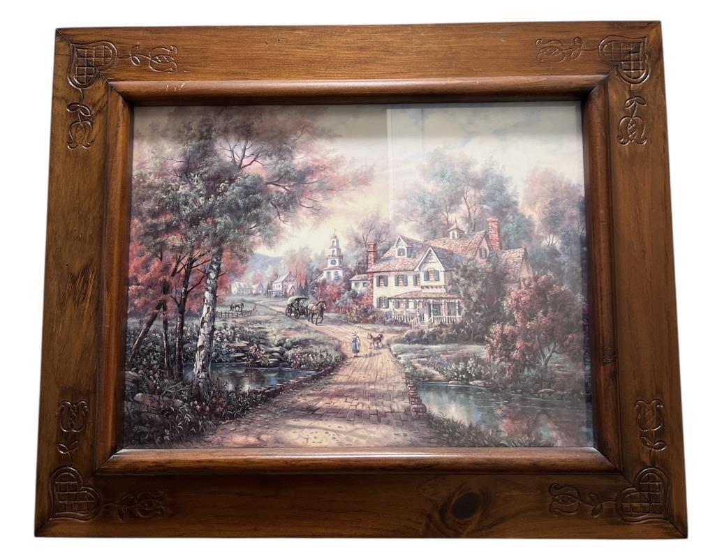 Cottage Art Print in Amish Wood Frame 21 1/2” X