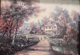 Cottage Art Print in Amish Wood Frame 21 1/2” X