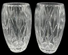 (2) Matching Lead Crystal Vases—9.5” Tall
