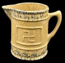 Blue Sponged Yellow Ware Good Luck Stoneware