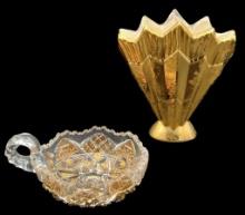 Savoy Weeping Gold Fan Vase (7” Tall) & Crystal
